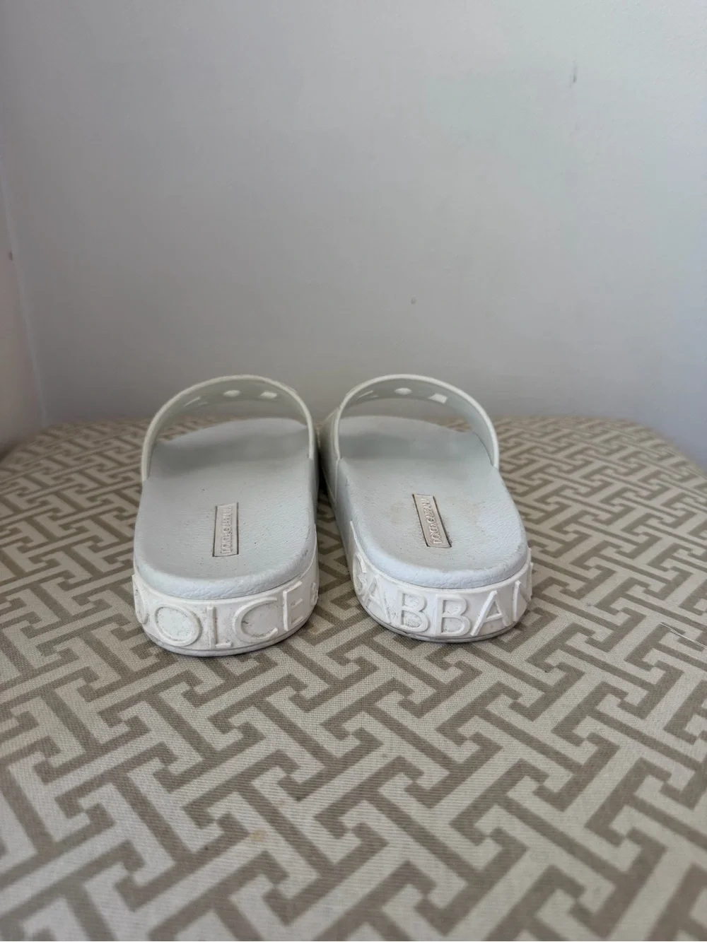 Dolce & Gabbana White Logo Slide Sandals + White Jimmy Choo Slide Sandals